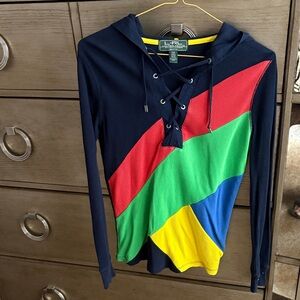 Ralph Lauren Navy Hoodie with Yellow and Green Accents